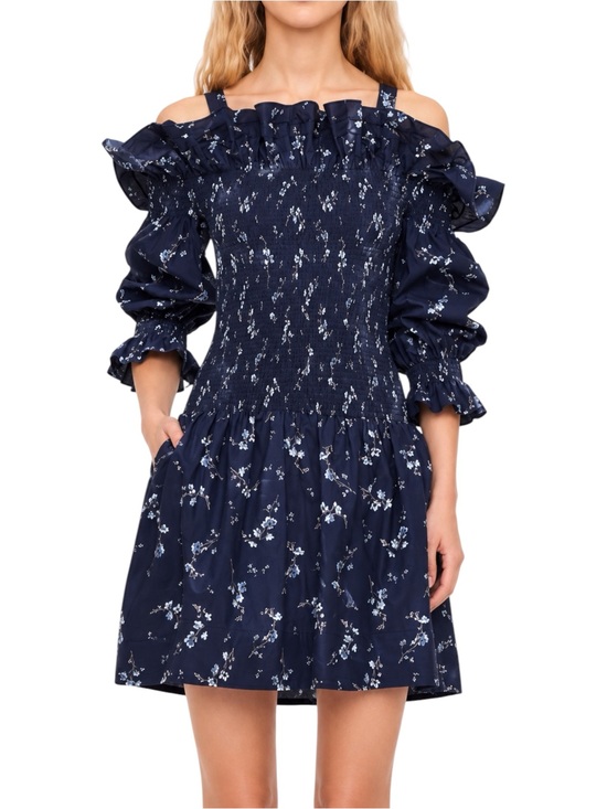 Rebecca Taylor Dresses & Skirts - REBECCA TAYLOR Francine Blue Floral Off Shoulder Dress US 2 XS